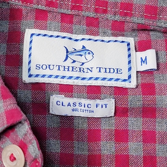EUC Southern Tide Button Down Shirt Mens Medium Classic Fit RED/GREY Gingham - Picture 2 of 5